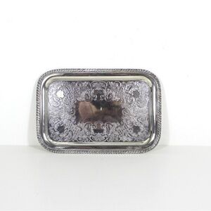 Small Rectangular Silver Plated Tray with Rope Edge, Vintage Plate, Trinket Dish